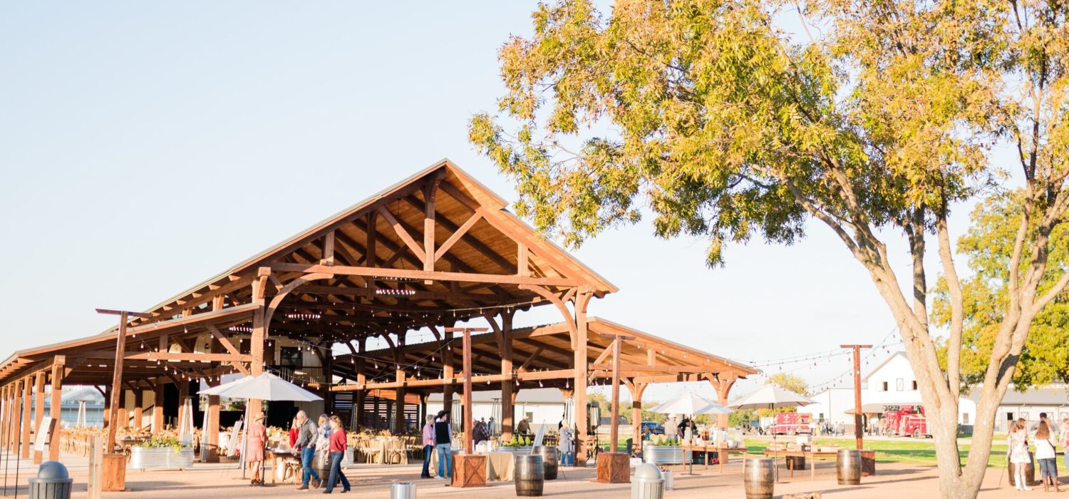 timberview farmstead pavilion decorated with people